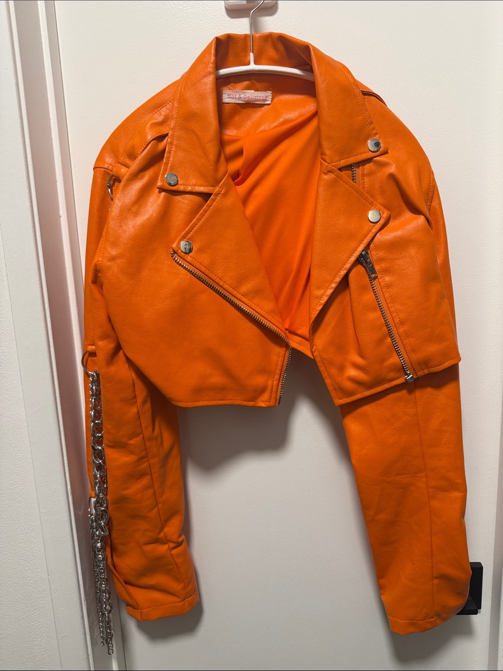 Doll’s Kill Orange Cropped Moto Jacket - Unbranded (Women’s Large)
